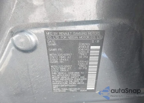 2019 Nissan Rogue S/Sv z USA, uszkodzony, nr VIN KNMAT2MT1KP521900